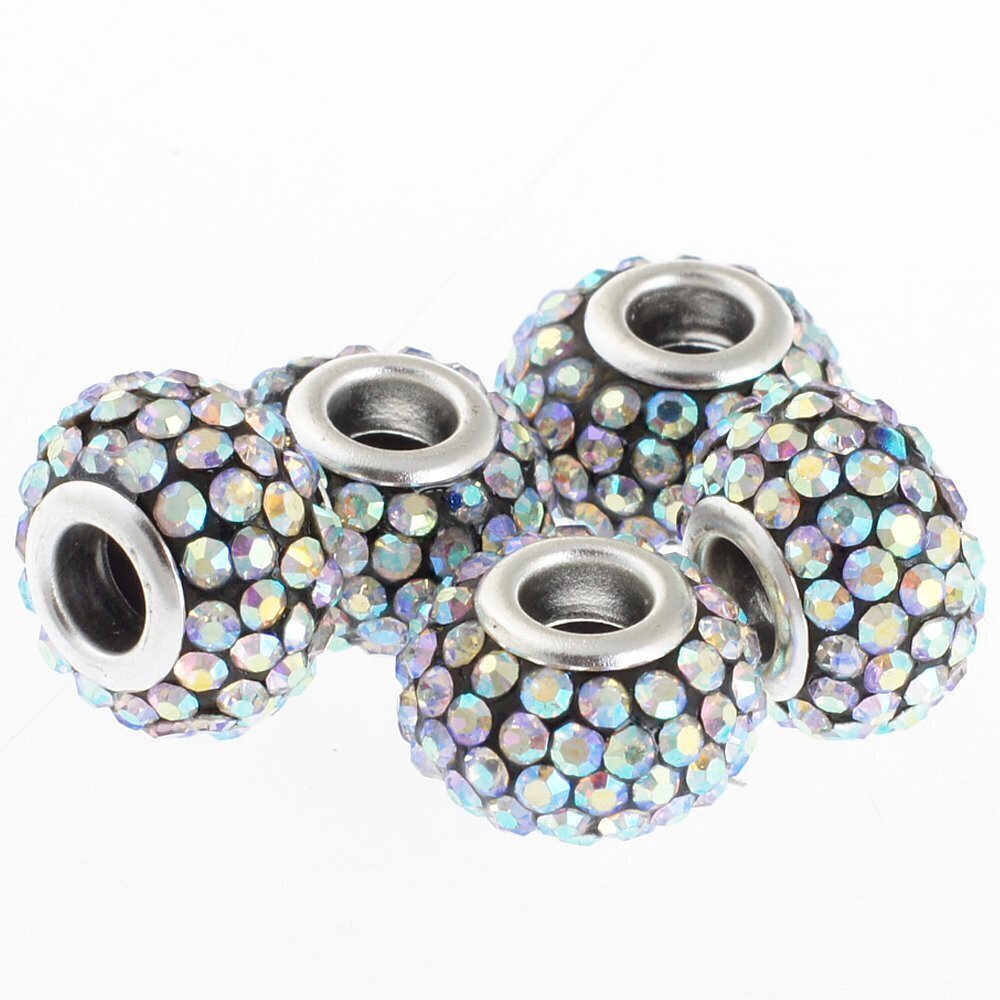 1504 Big Hole Crystal Charm Beads fit European Charm Bracelet 20pcs, AB